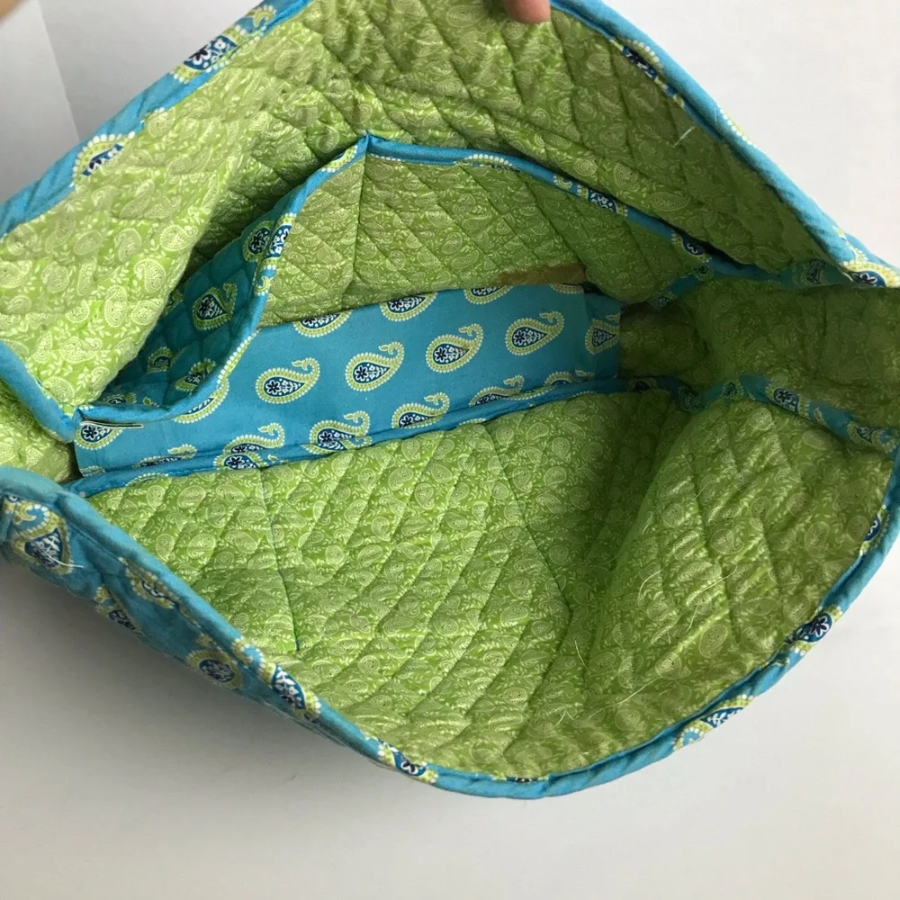Vera Bradley Blue Paisley Quilted Laptop Multi Pocket Large Messenger Bag